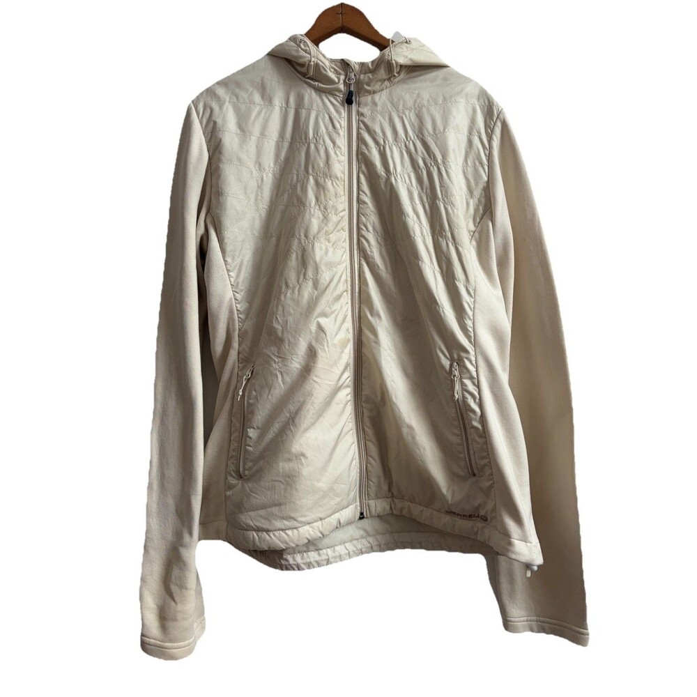 MERRELL Primaloft Full Zip Quilted Puffer Jacket Women Ivory Hooded Size XL